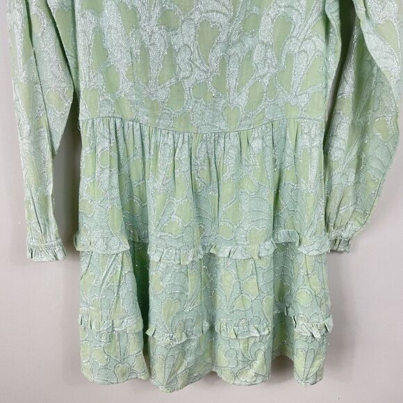 Roller Rabbit Clermont Nori Dress Size Small Mint Green Silver Shimmer Tiered - Picture 12 of 16